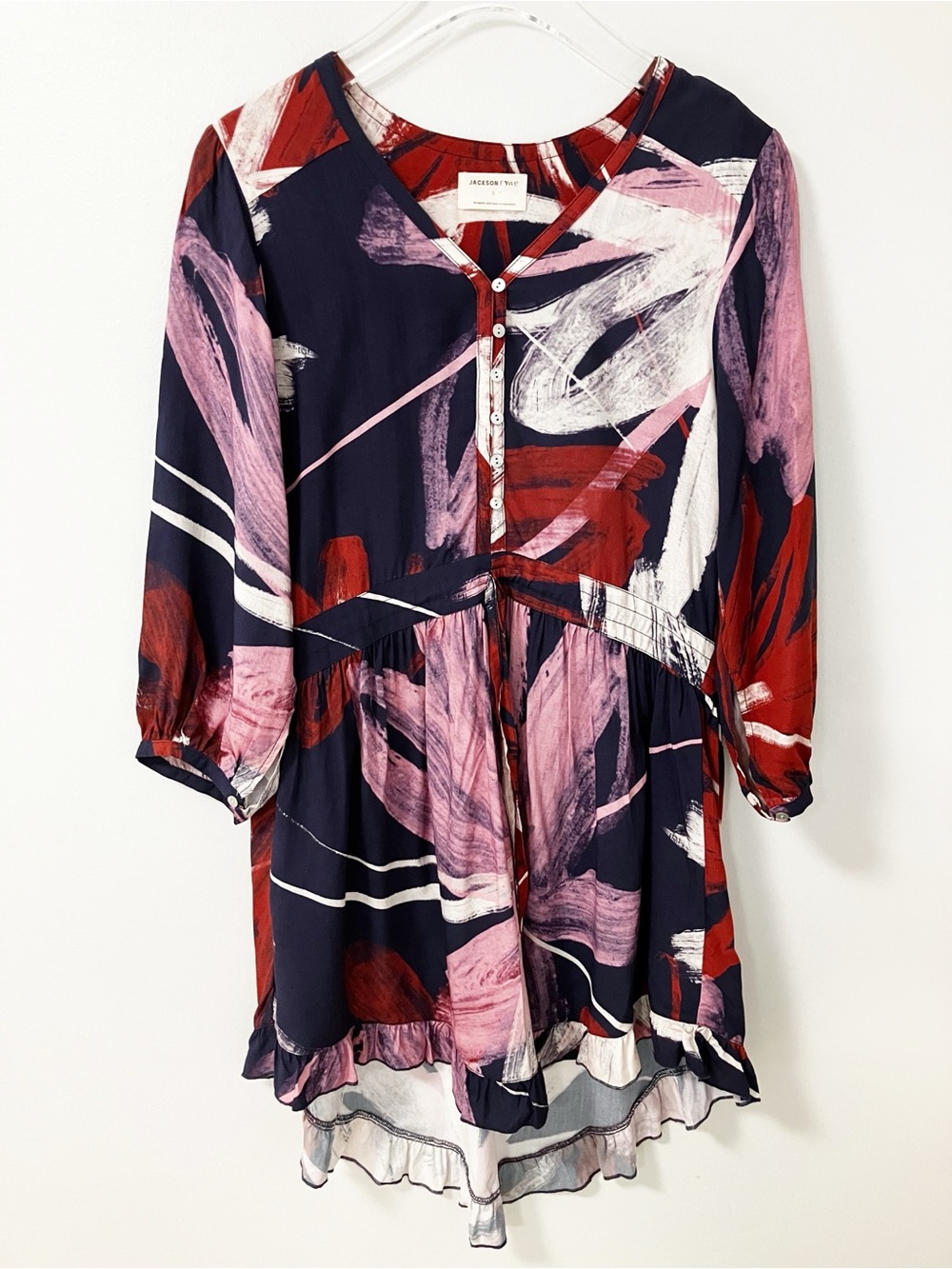 Jackson Rowe | Evie Juno Print Dress S Abstract Artsy Boho Flowy Spring Summer